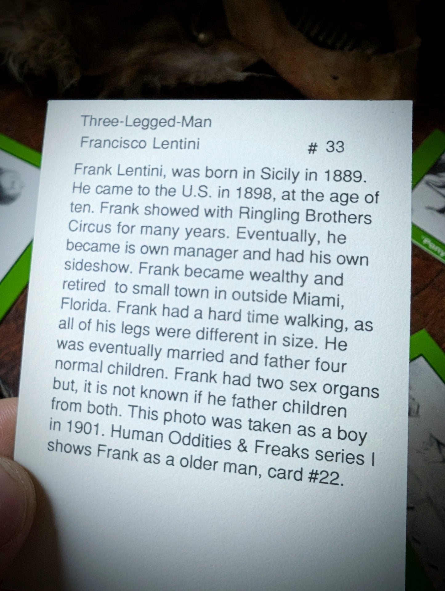 “Human Freaks and Oddities” card box (series 2) from 1991, USA