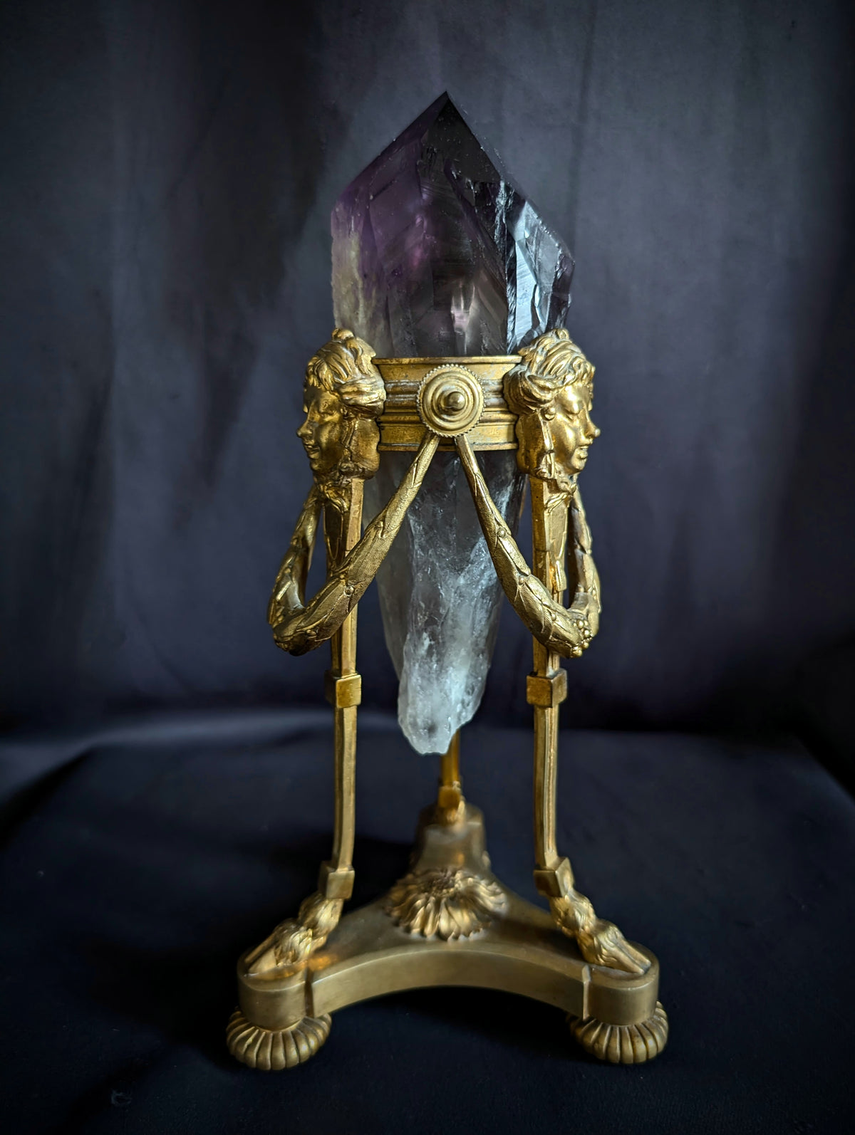 Amethyst Crystal on an Ornate Gilt-Brass Stand