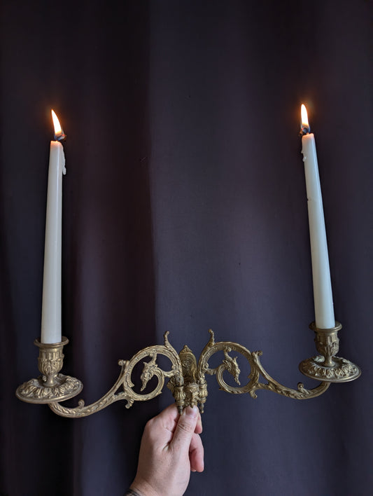 Antique piano candlesticks, 19th century, featuring devil’s heads