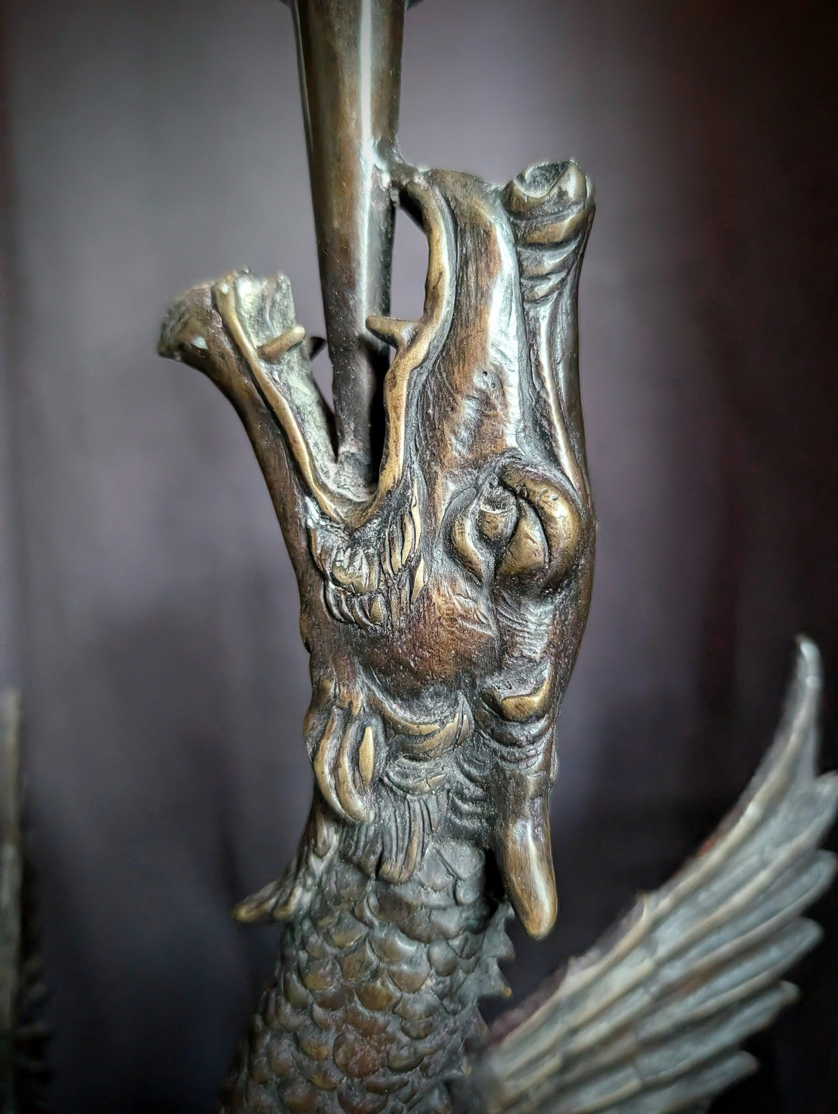 Magnificent Pair of Antique Bronze Dragon Candlesticks