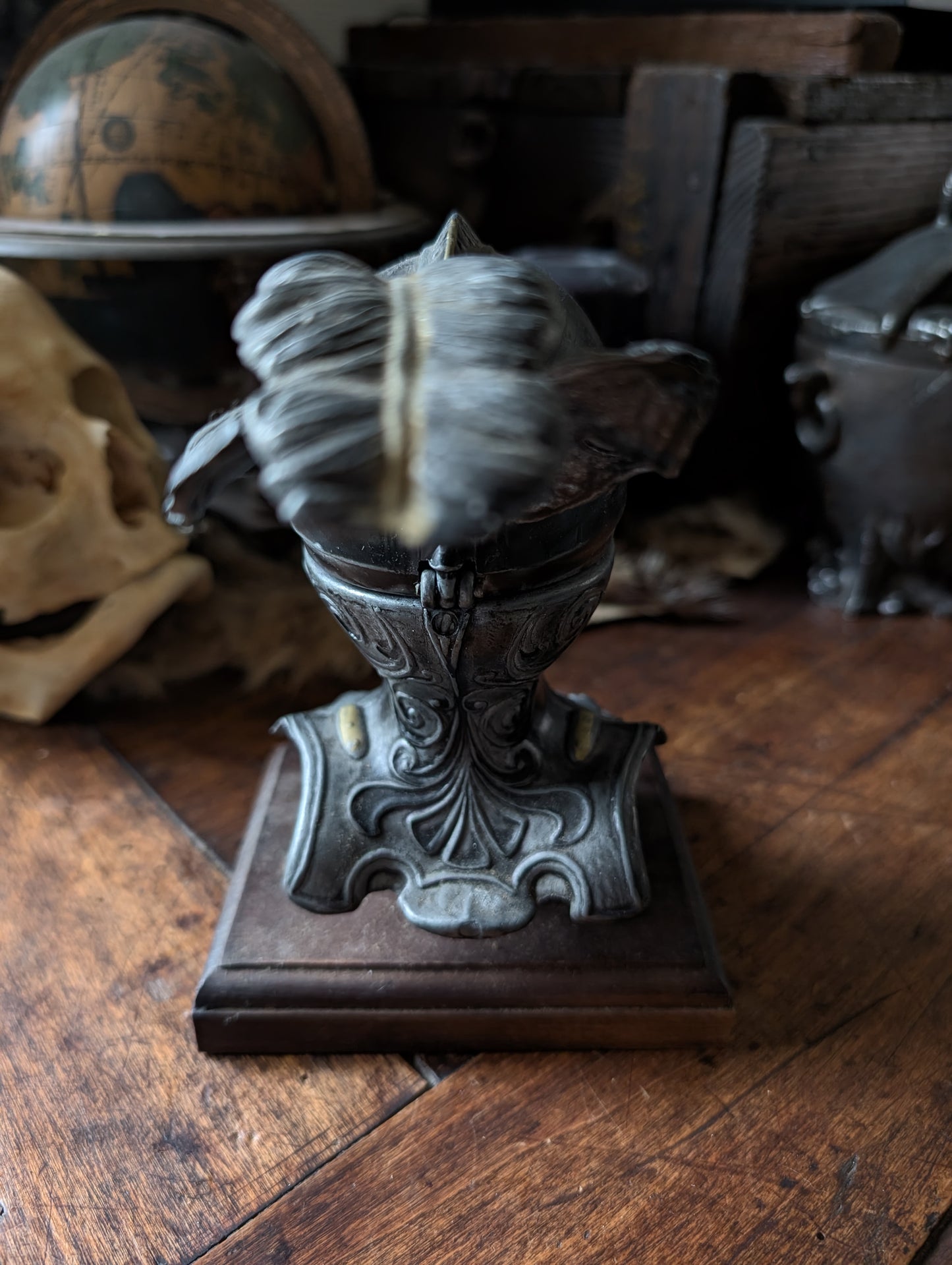 Antique knight inkwell on base (late 19th century)