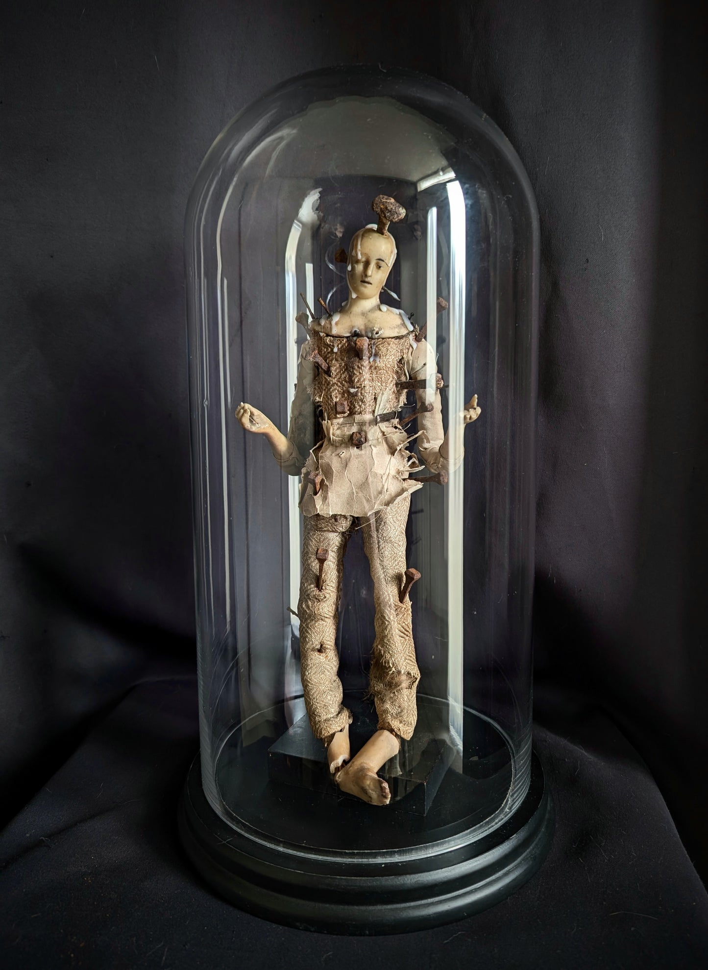 Authentic old Dagyde ritual doll in a glass dome (RARE) 1900's