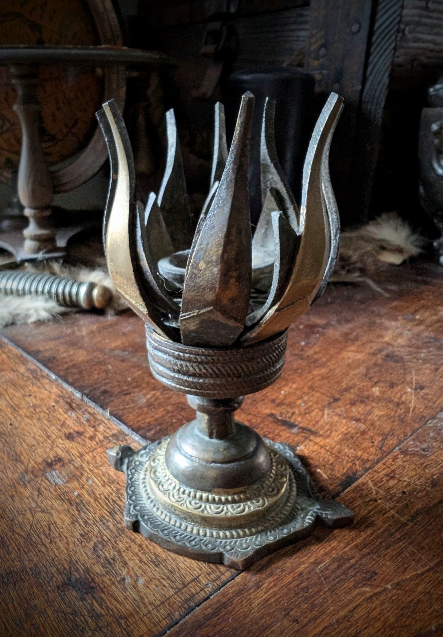 Antique Tibetan lotus incense burner, early 1900s