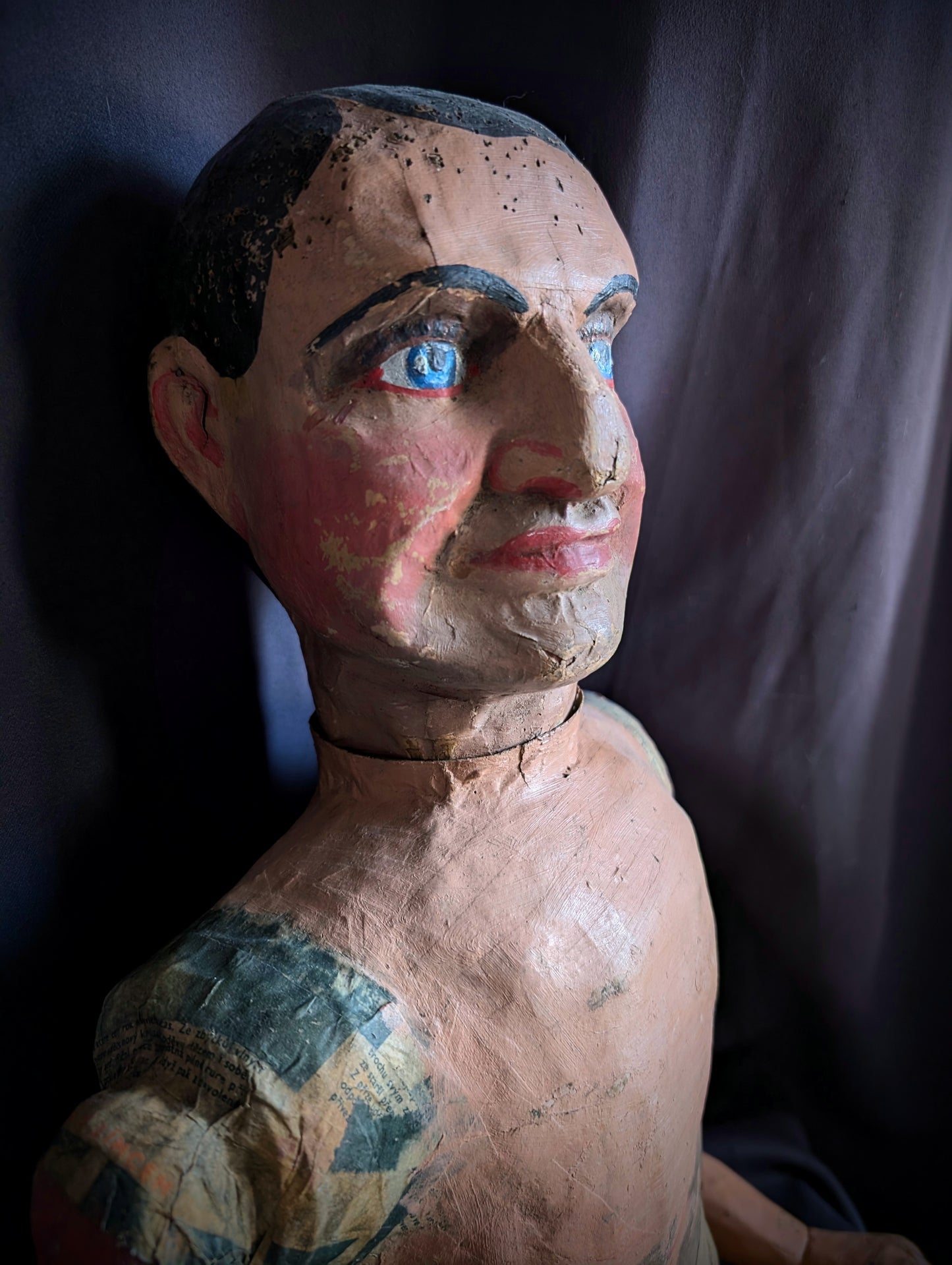 Old Czech Marionnette (early 1900's) 96cm made of wood and papier-mâché