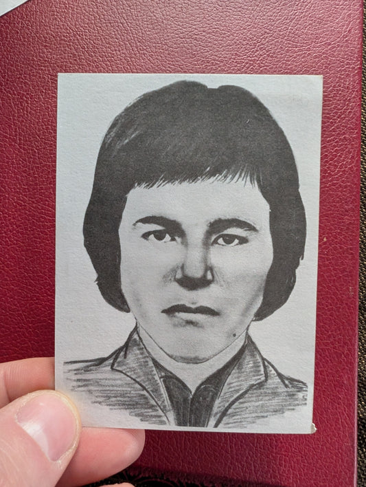 Original composite sketch card belonging to a french police man in the 1980s (criminal wanted for two murders)