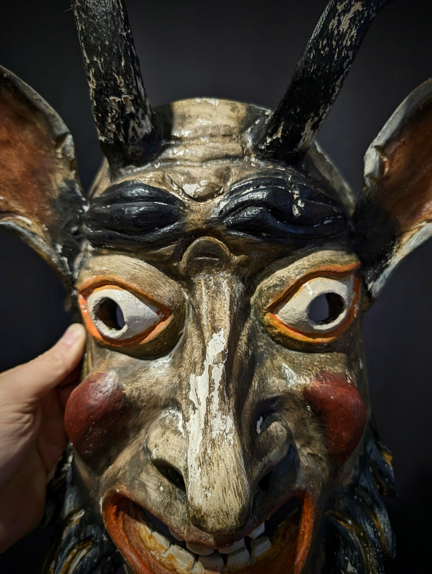 Antique carved wooden Krampus mask from Innsbruck, Austria (mid 20th)