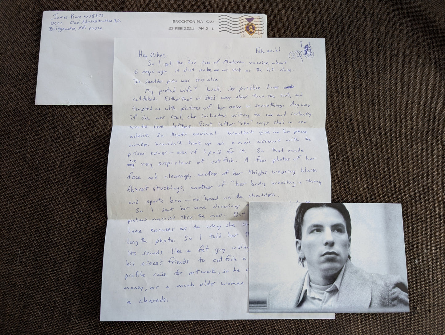 Letter written by the "Schizophrenic Vampire" James Riva + 2 pictures