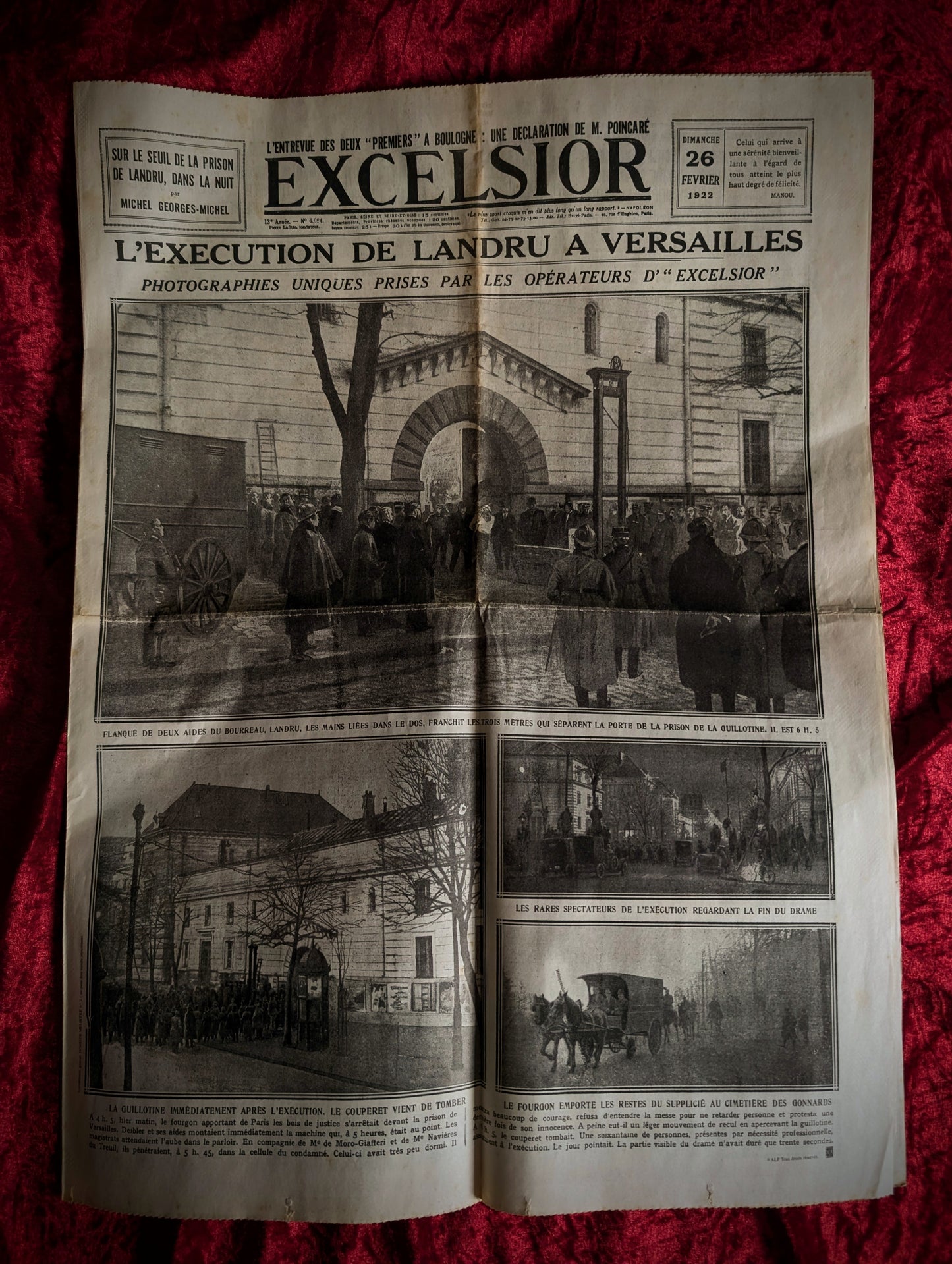 1922 newspaper on the execution of serial killer LANDRU (original)
