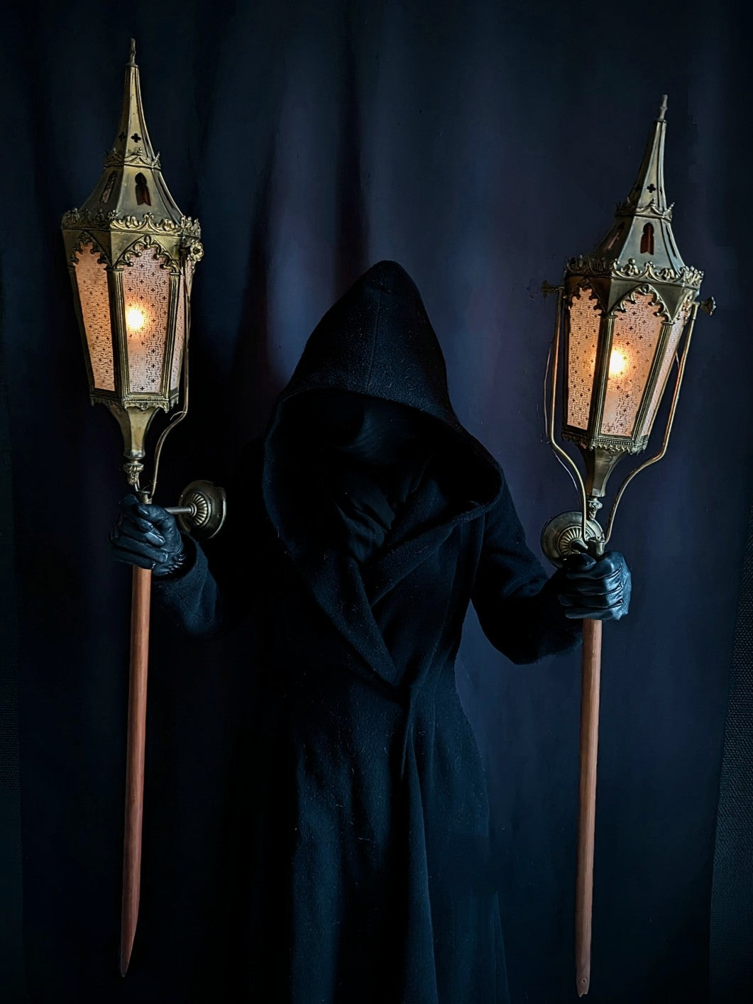 Pair of 19th century procession lanterns with wooden handles