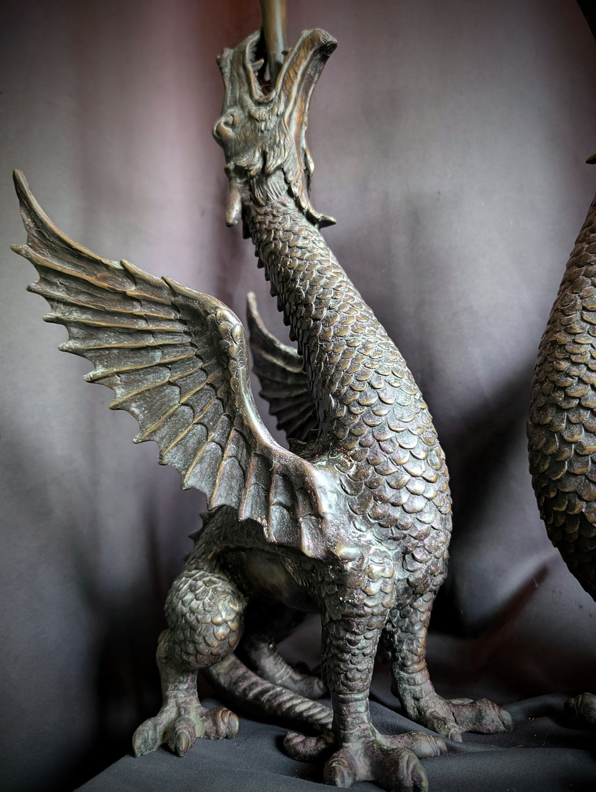Magnificent Pair of Antique Bronze Dragon Candlesticks