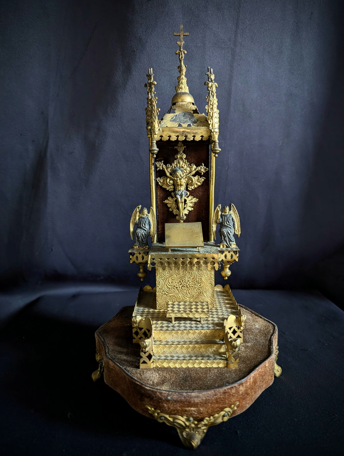 Antique 19th-Century Brass Oratory / Devotional Shrine
