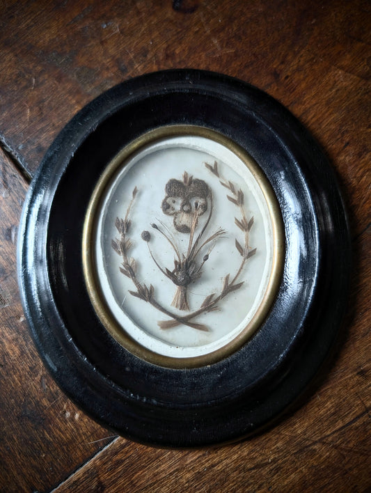 Rare Late 19th-Century Hair Reliquary with memento mori skull