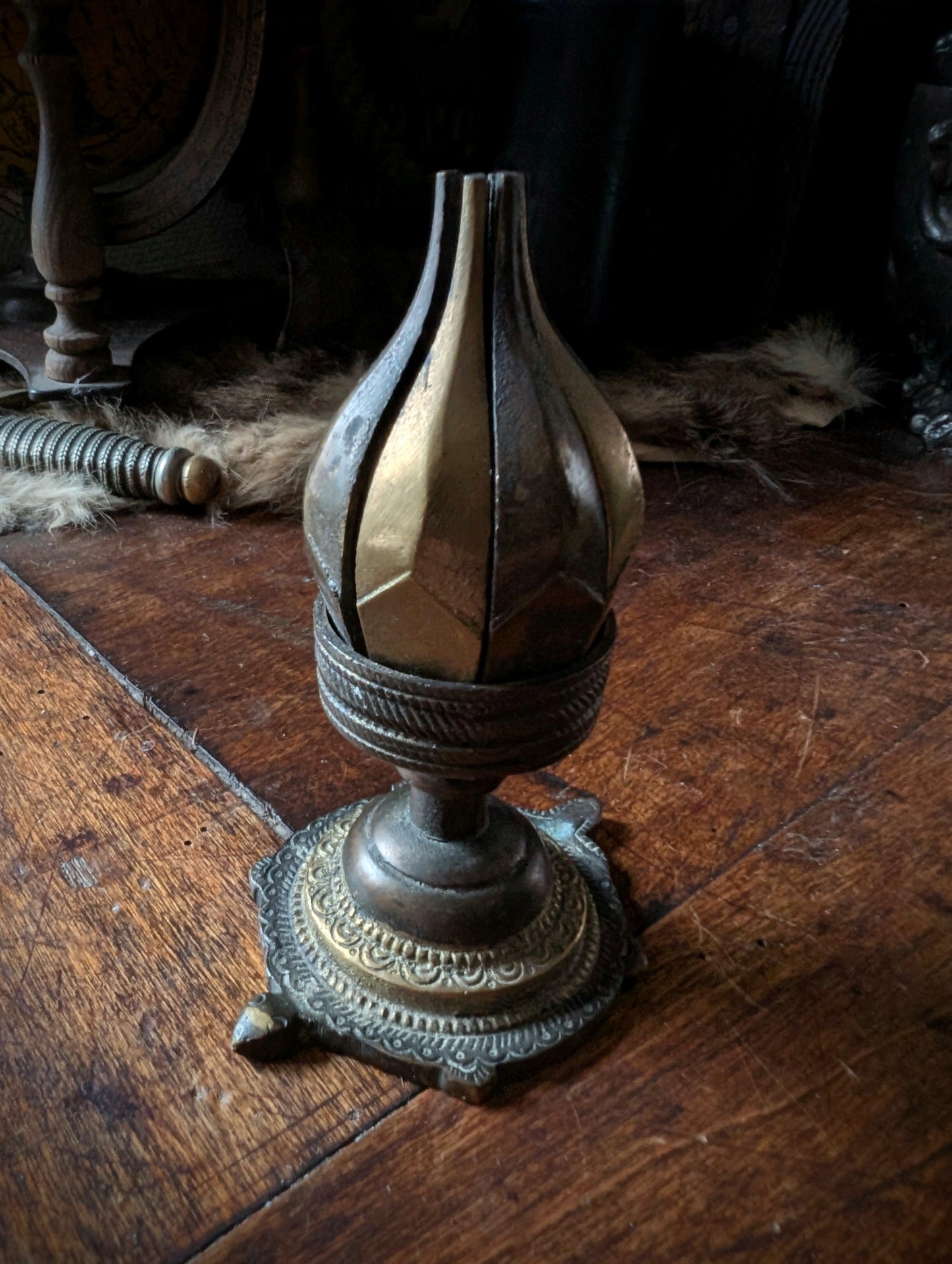 Antique Tibetan lotus incense burner, early 1900s