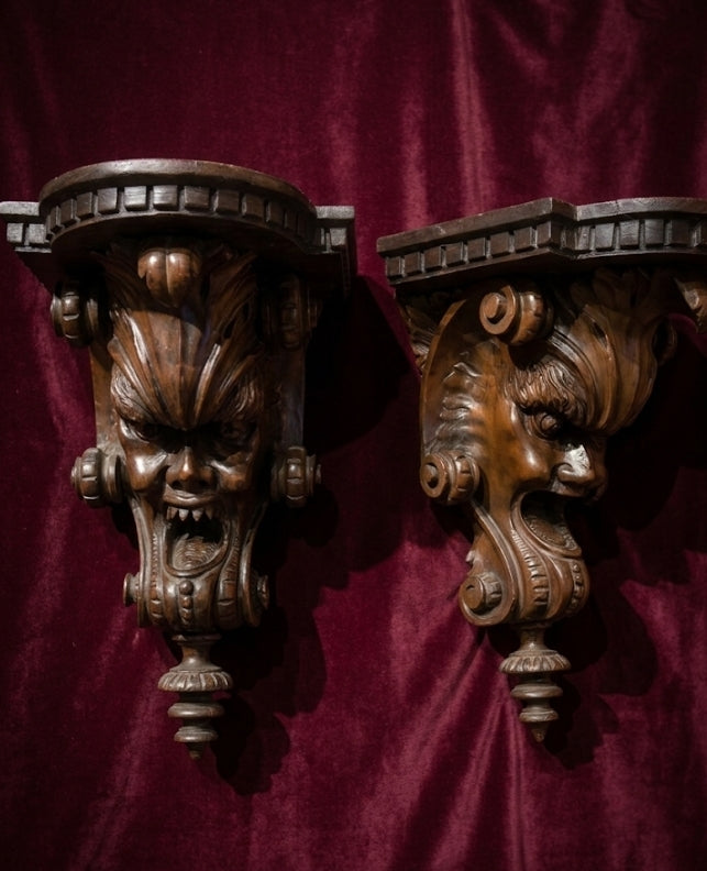 Two Antique Wooden Wall-Mounted Consoles