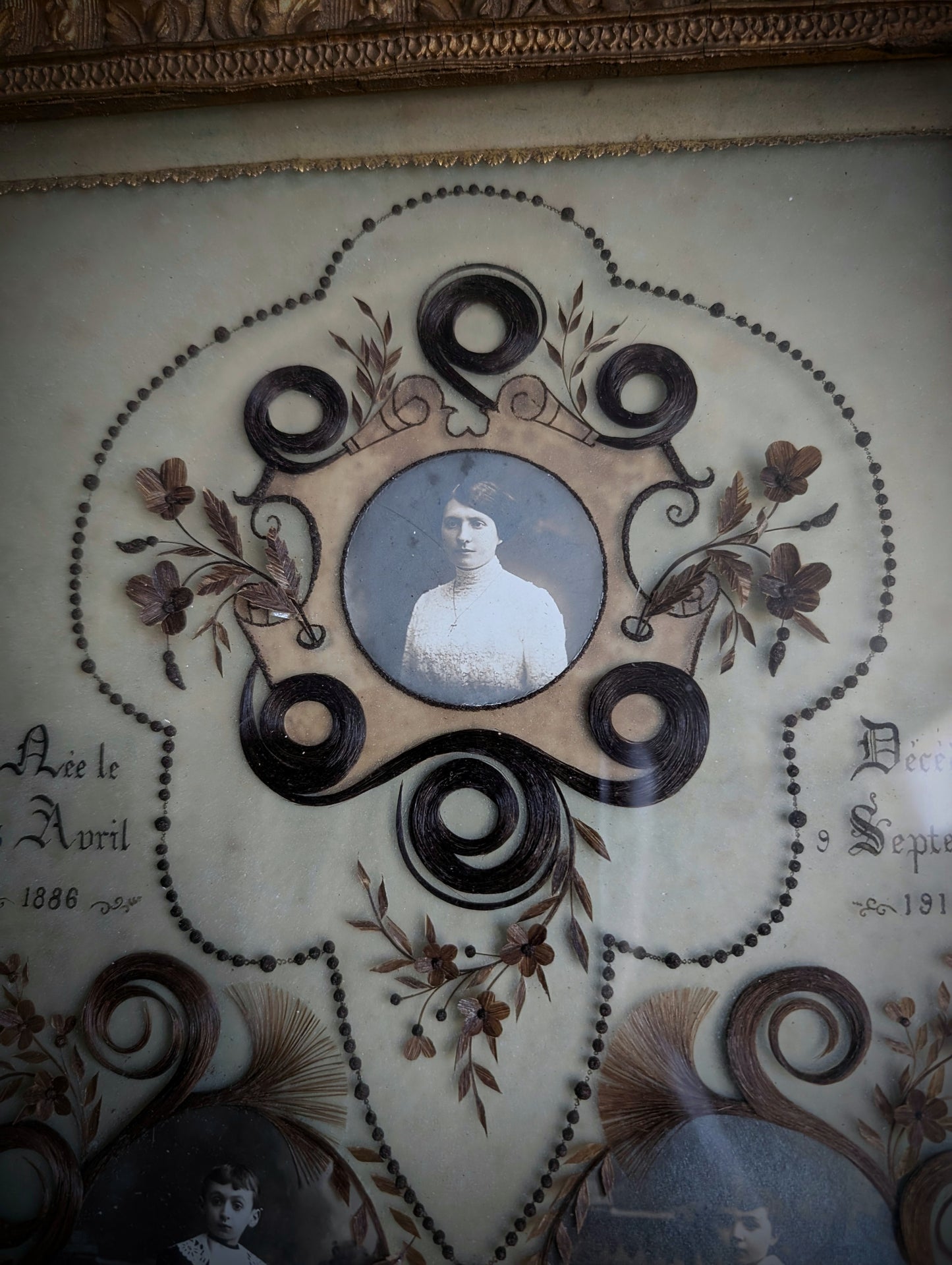 A magnificent antique Reliquary frame containing the hair of a mother and her two children, who passed away in France during the First World War in 1916.