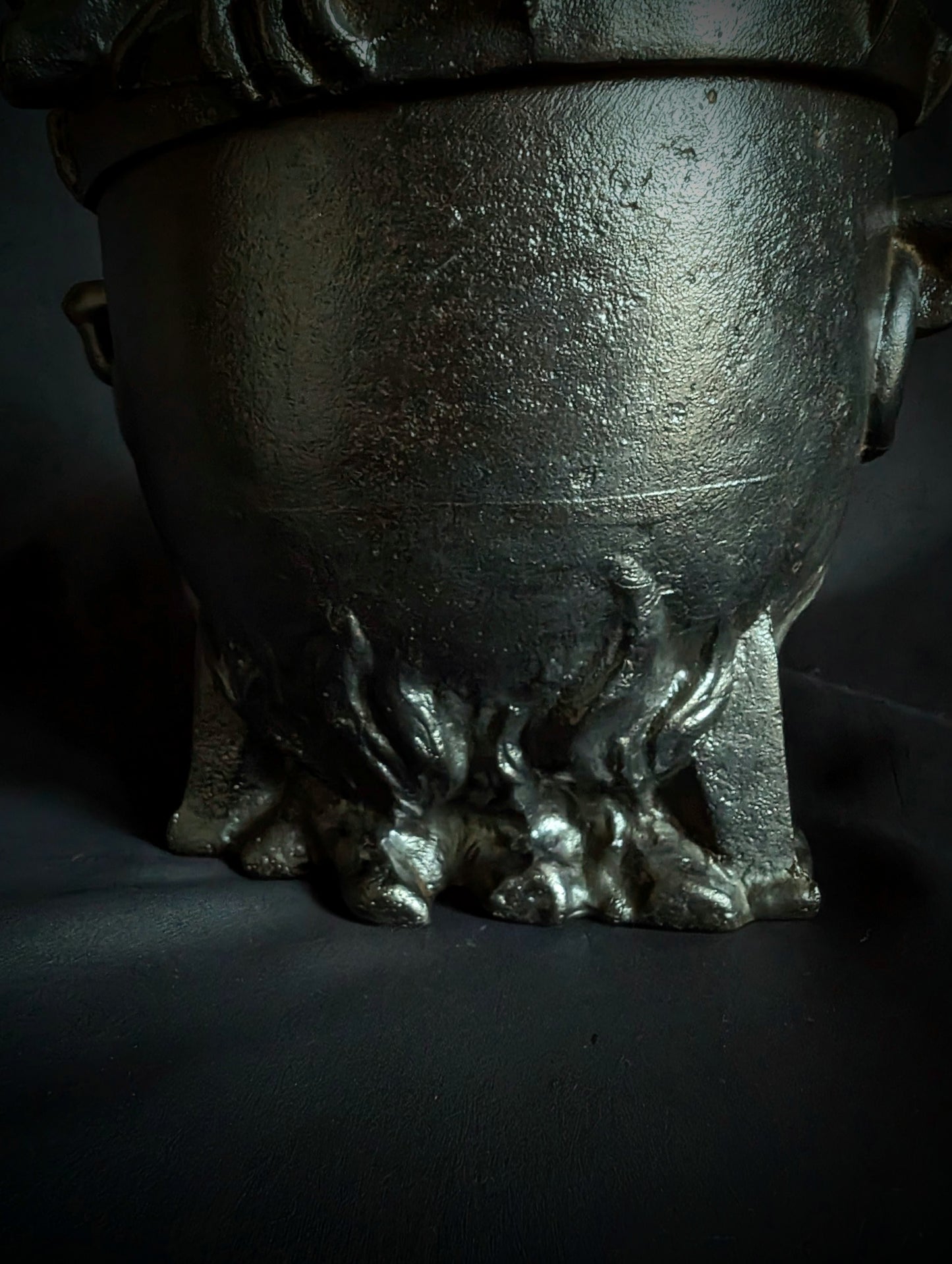 Rare antique tobacco pot with Devil on cauldron (cast iron, circa 1900)