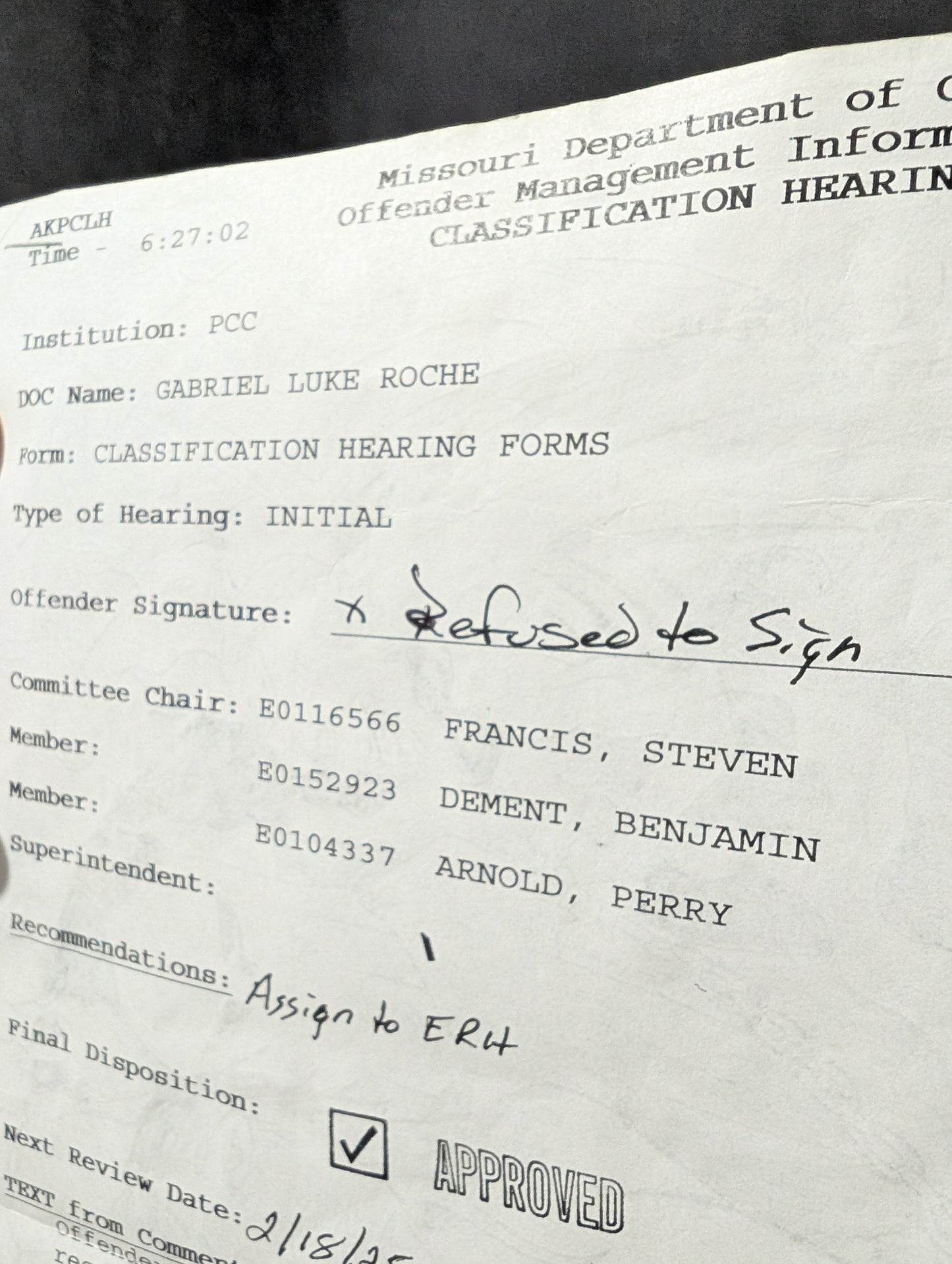 Gabriel Roche "Missouri Teen Killer" artwork from prison, (8,5x11 inch)