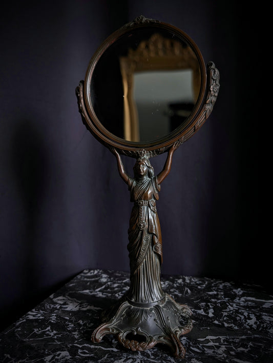 Art Nouveau mirror in bronze (women, early 20th)