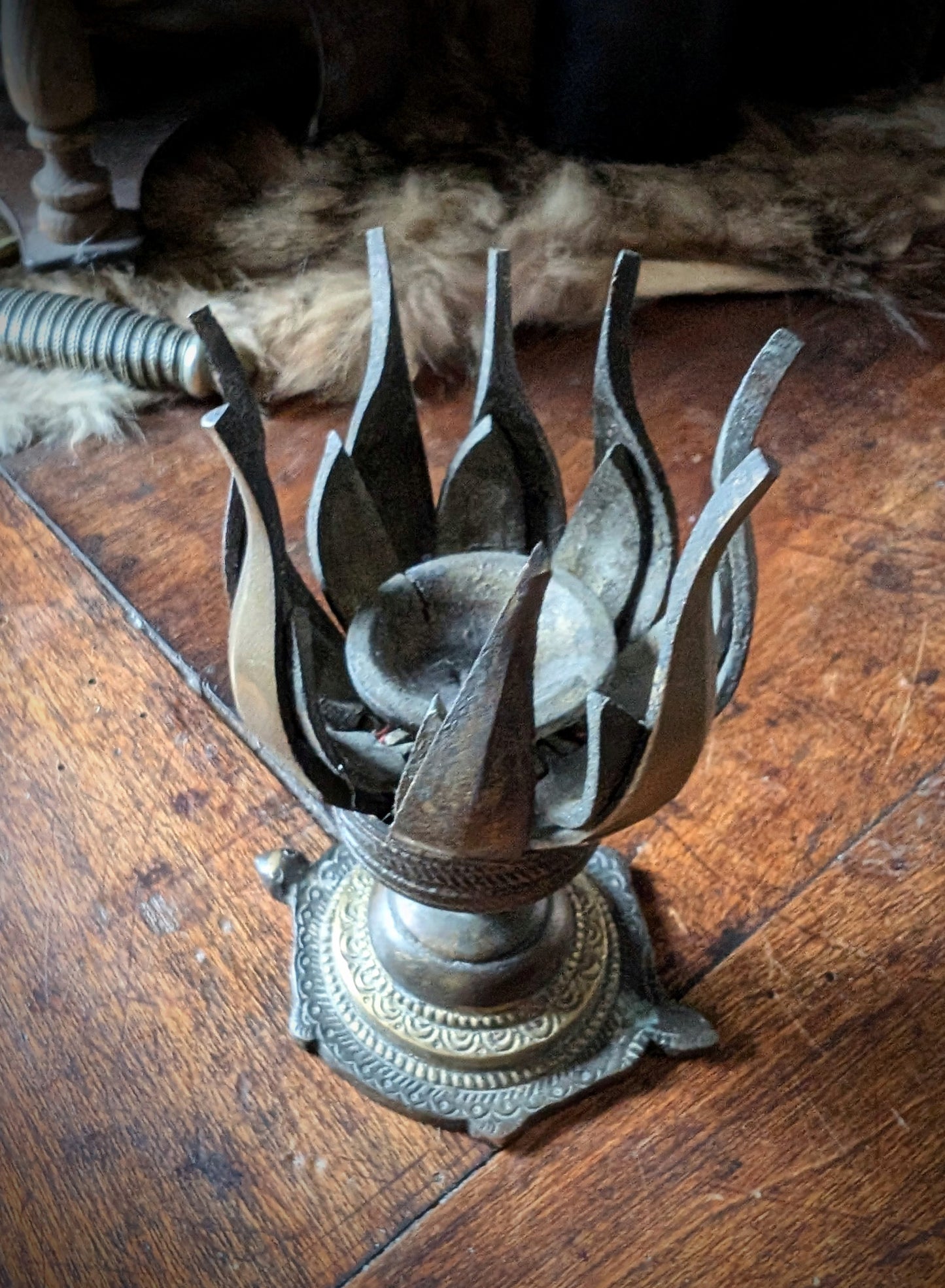 Antique Tibetan lotus incense burner, early 1900s