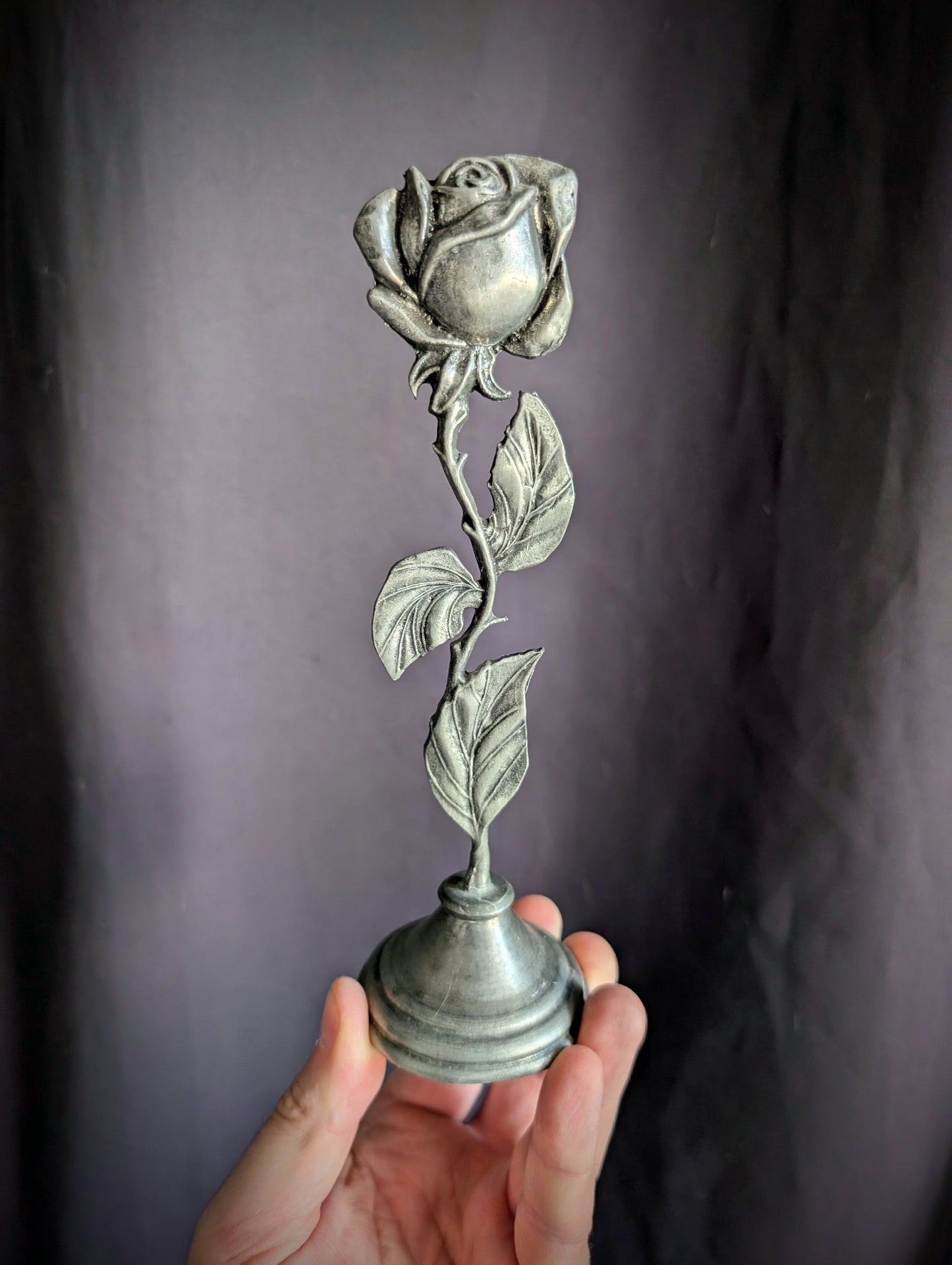 Antique Pewter Rose, Unicorn Paperweight & Framed Satyr erotic Print (set of 3)