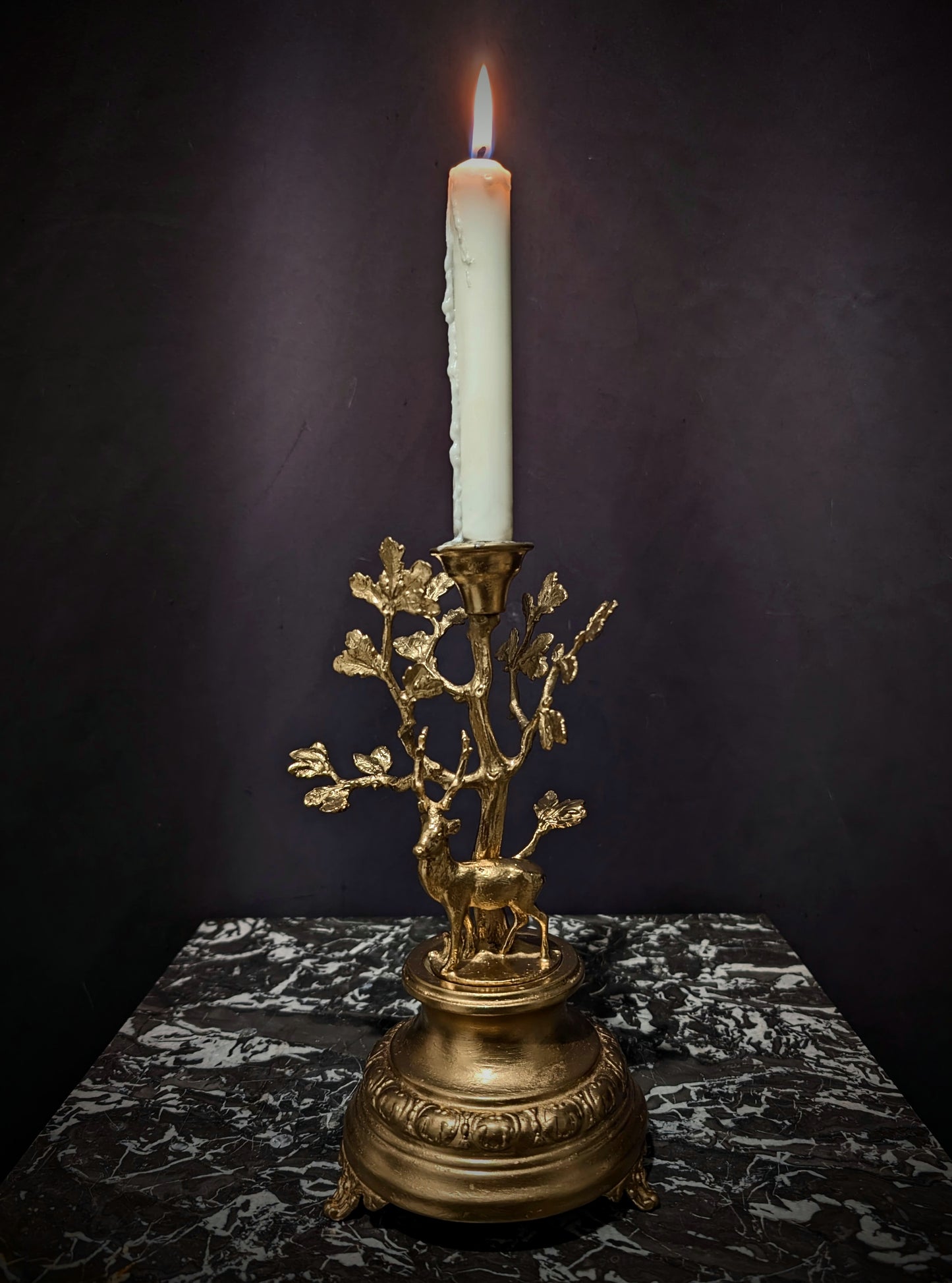 Candle holder with deer (metal and gold-plated) mid-20th century