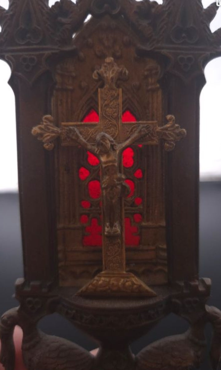 Neo-Gothic Bronze and Brass Holy Water Font