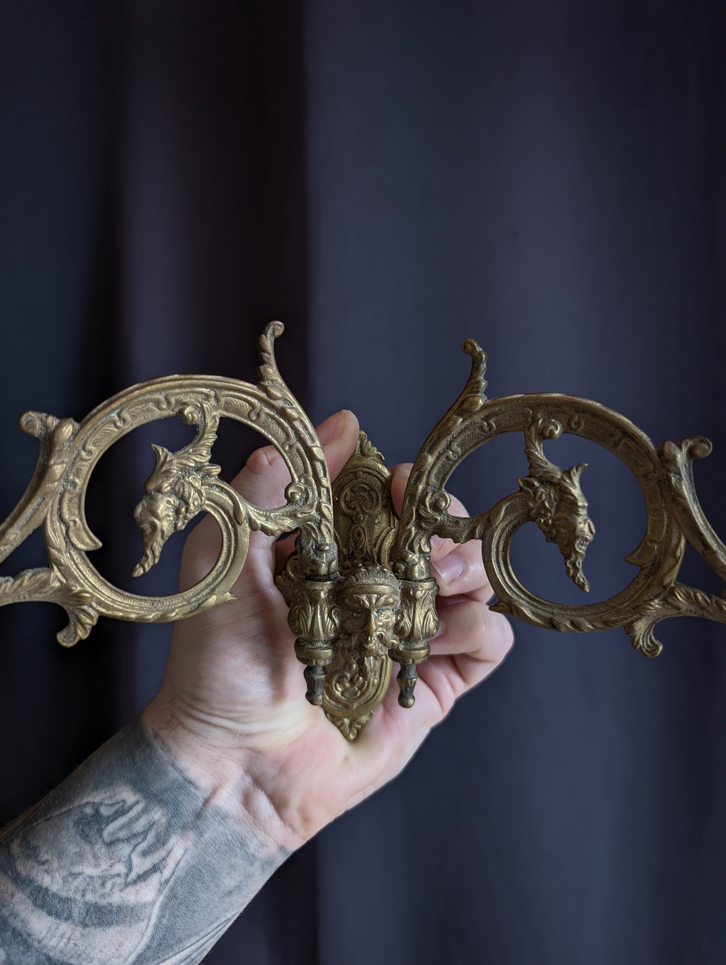 Antique piano candlesticks, 19th century, featuring devil’s heads