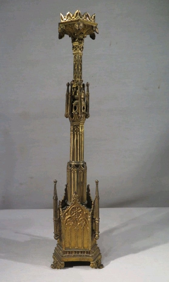 Large, majestic antique brass altar candlestick of church