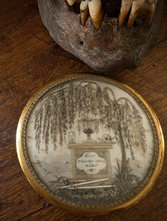 Antique german reliquary of deceased's hair 19th (with memento mori)