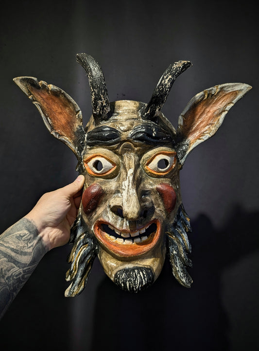 Antique carved wooden Krampus mask from Innsbruck, Austria (mid 20th)