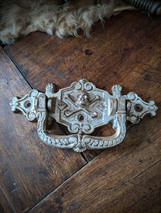 Old coffin handle with Memento Mori Skull from the 19th century