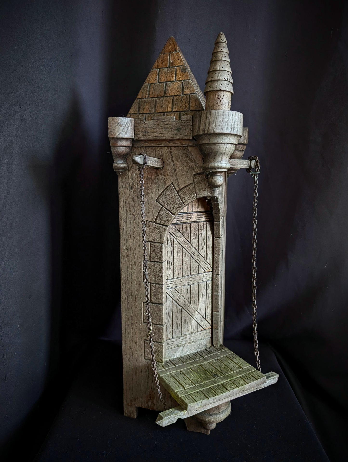 Medieval carved wooden tower shelf (mid 20th)