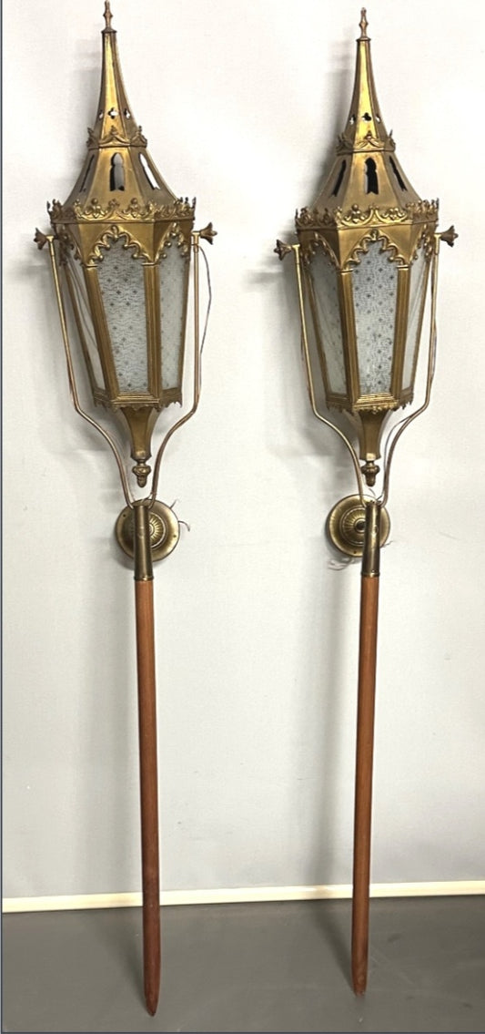 Pair of 19th century procession lanterns with wooden handles