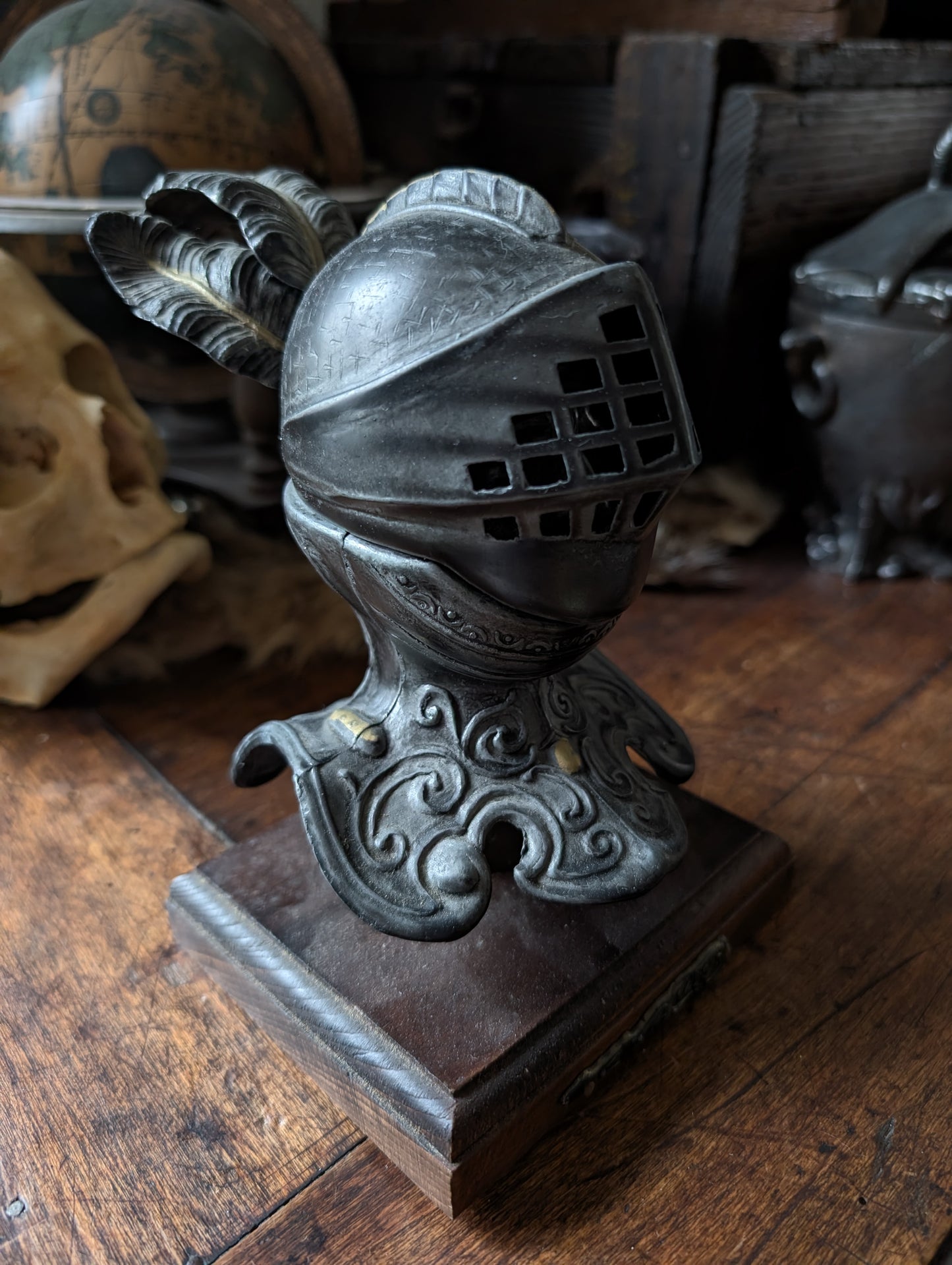 Antique knight inkwell on base (late 19th century)