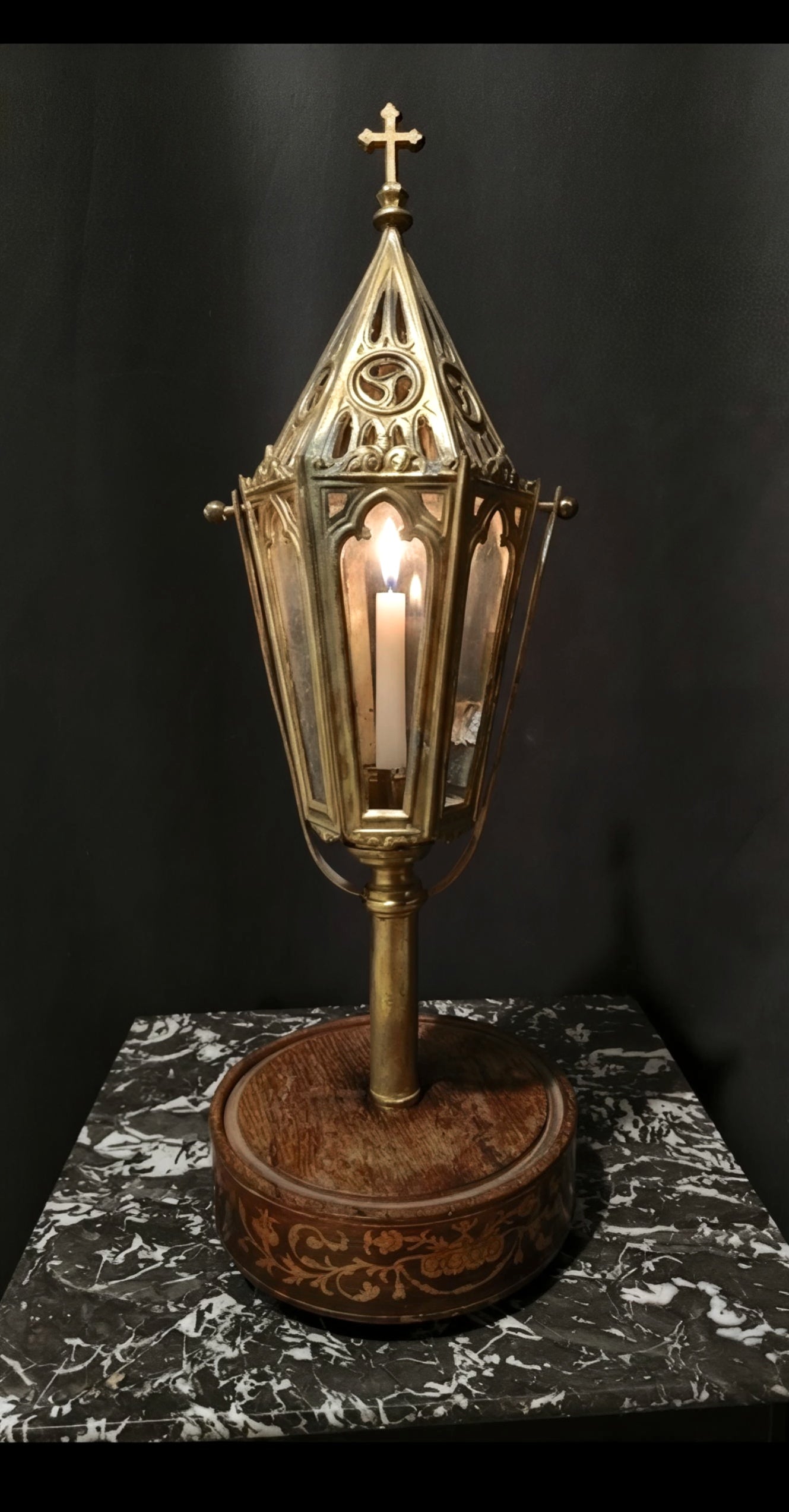 Antique church processional lantern on a Napoleon III-style base