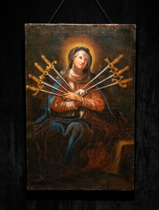 Oil on canvas, 18th-century Italian  "The Madonna of Seven Sorrows" (102x68cm)