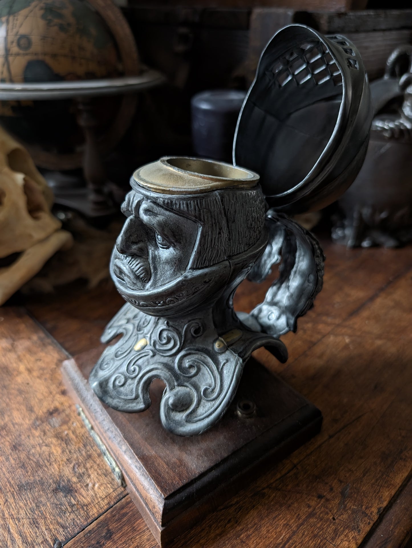 Antique knight inkwell on base (late 19th century)