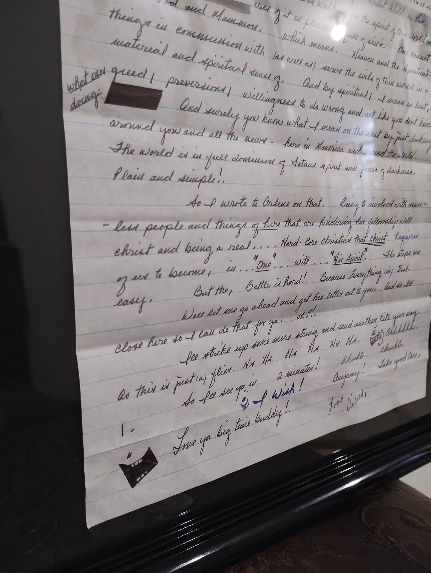 Letter of Aileen Wuornos 2 pages signed 1999 framed