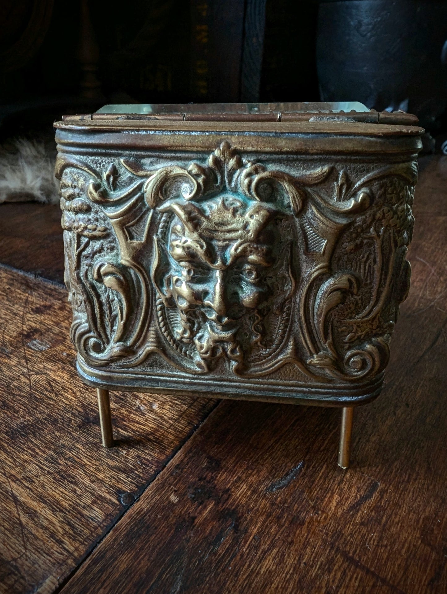 Memento mori / Hand-Carved Skeleton Figure in Deer Antler – Antique Glass Display Casket