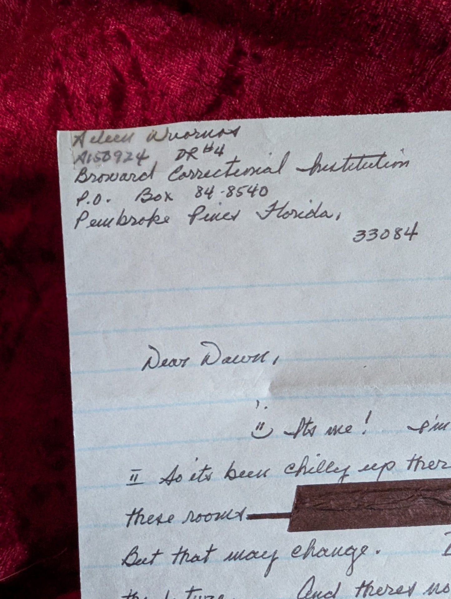 Authentic letter written by the serial killer Aileen Wuornos in 1999 (6 pages!)