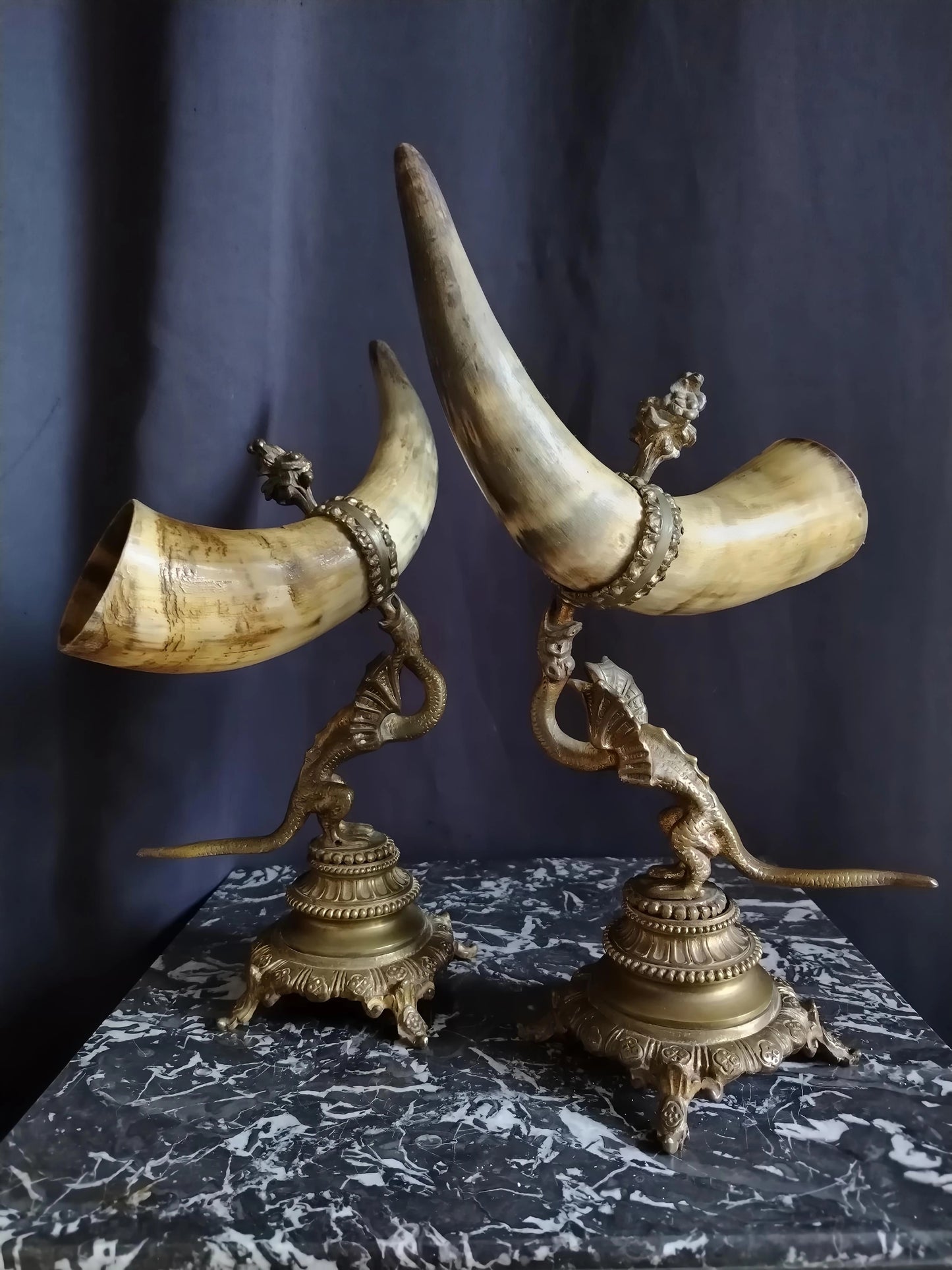 Pair of cornucopias mounted on a bronze dragon, 1930