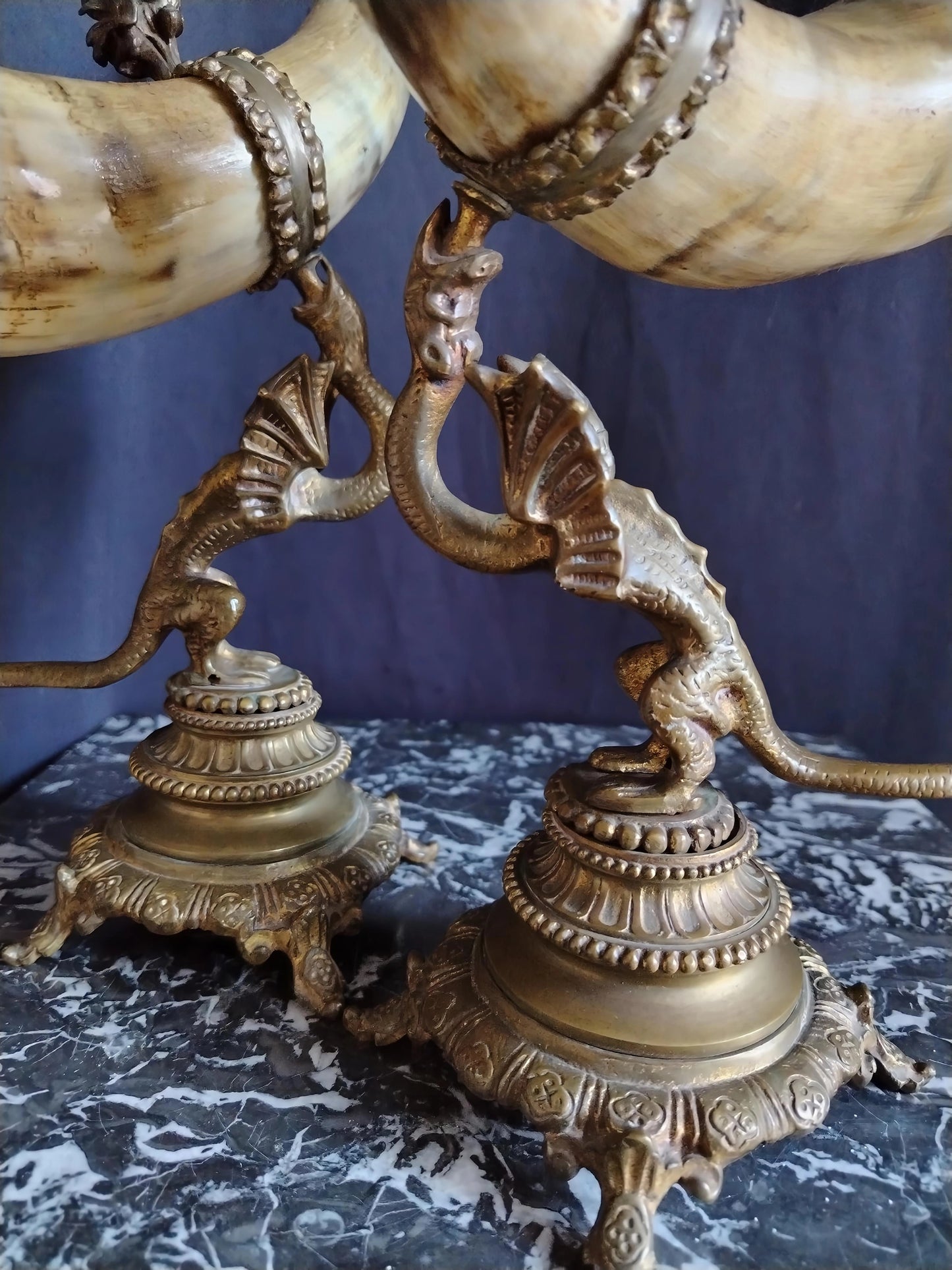 Pair of cornucopias mounted on a bronze dragon, 1930