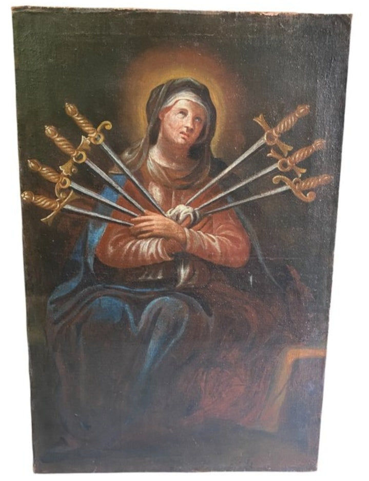 Oil on canvas, 18th-century Italian  "The Madonna of Seven Sorrows" (102x68cm)