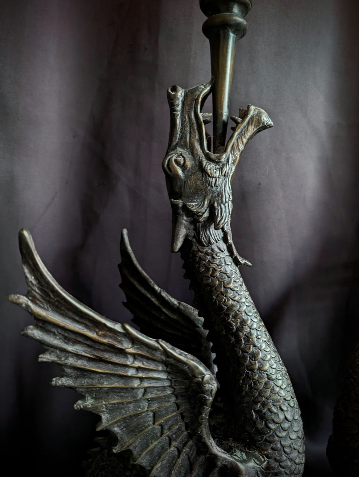 Magnificent Pair of Antique Bronze Dragon Candlesticks