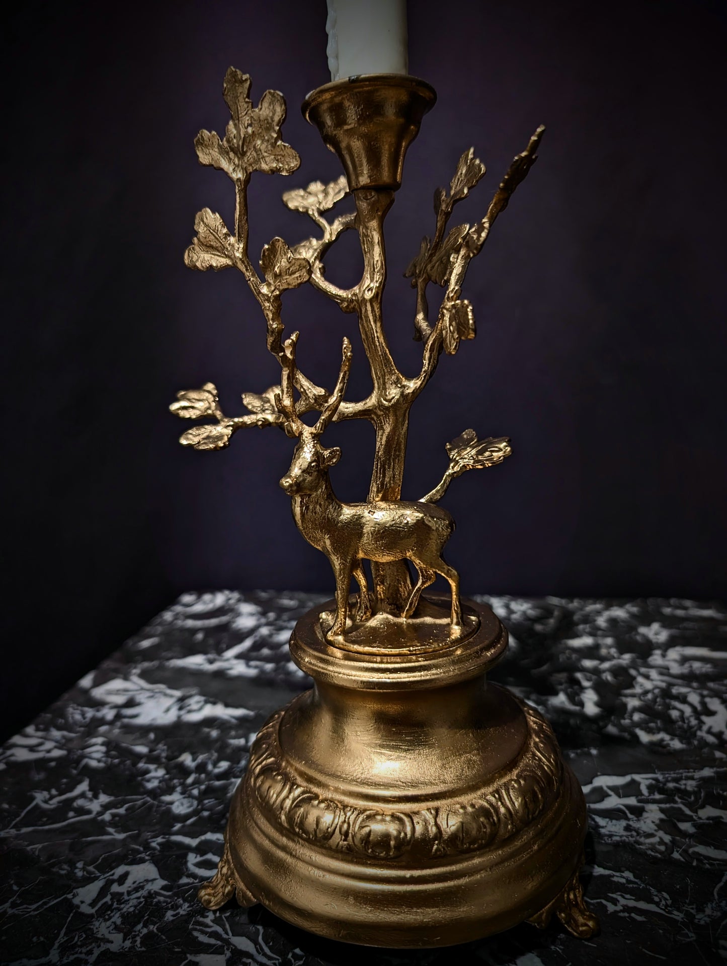 Candle holder with deer (metal and gold-plated) mid-20th century