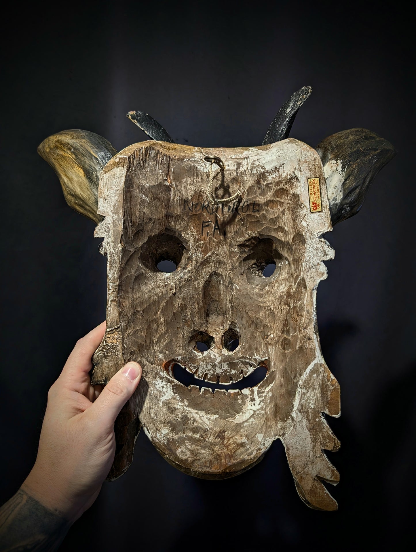 Antique carved wooden Krampus mask from Innsbruck, Austria (mid 20th)