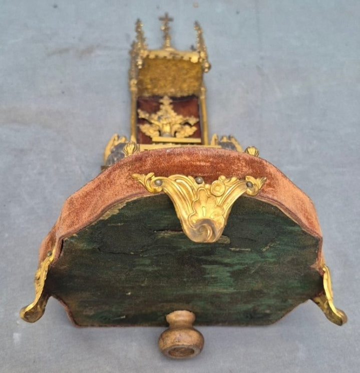 Antique gilded brass home altar, reliquary (templete style) in Neo-Gothic French style