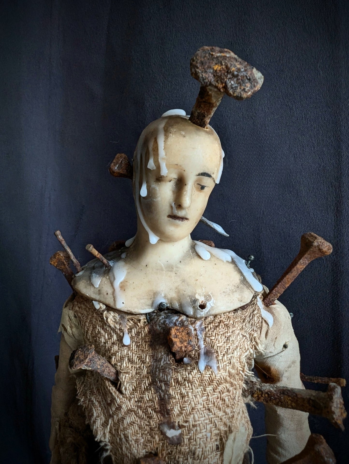 Authentic old Dagyde ritual doll in a glass dome (RARE) 1900's