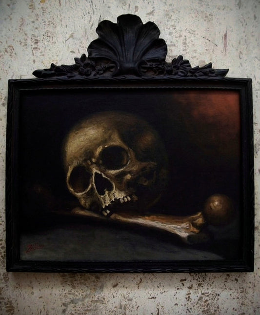 Original oil painting "Memento Mori" by italian artist Zollino in the 1950's
